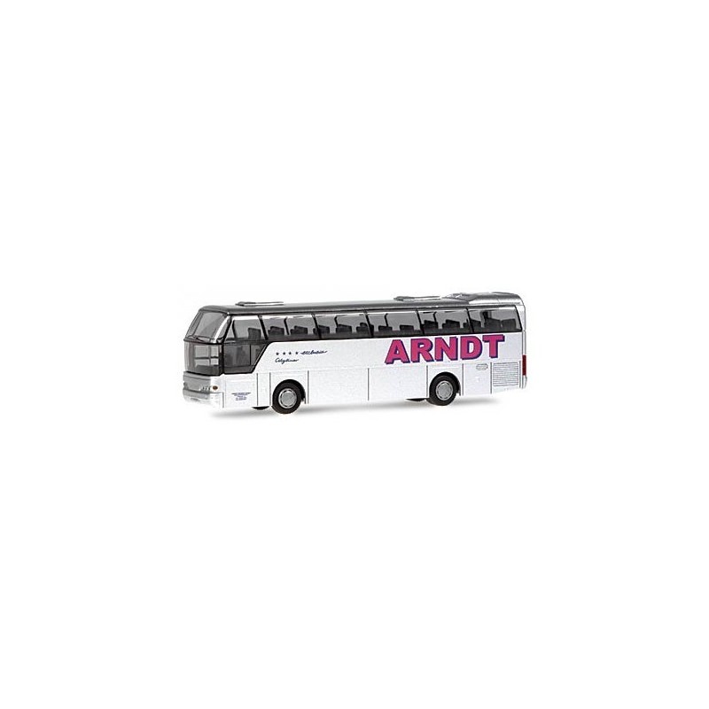 Model Neoplan Cityliner Arndt, skala 1:87, Rietze. Biały autobus z logo Arndt.