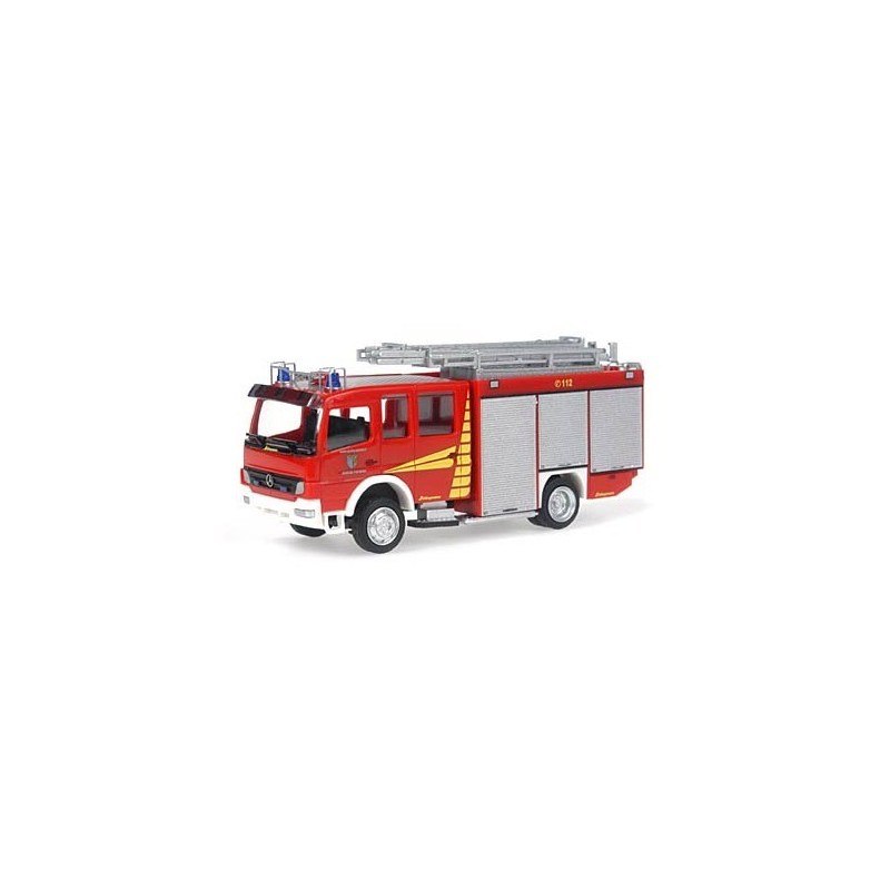 Model redukcyjny Mercedes Benz Atego HLF 20/20 Feuerwehr Aspelt, skala 1:87, Rietze. Czerwony wóz strażacki z żółtymi pasami.