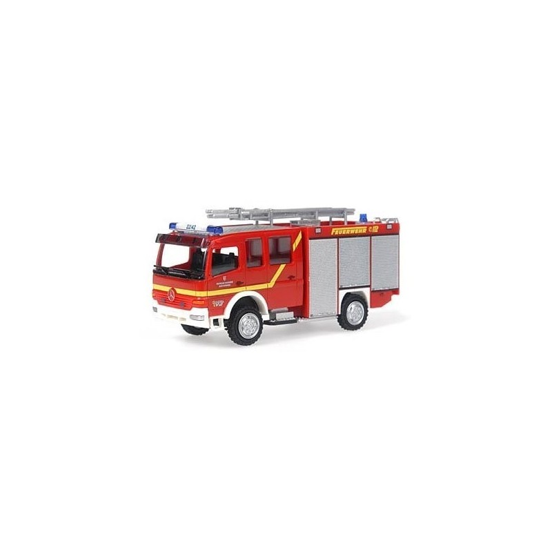 Model redukcyjny Mercedes Atego SCHLINGMANN LF 10/6, skala 1:87, Schlingmann. Czerwony wóz strażacki z żółtymi pasami.
