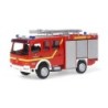 Model redukcyjny Mercedes Atego SCHLINGMANN LF 10/6, skala 1:87, Schlingmann. Czerwony wóz strażacki z żółtymi pasami.