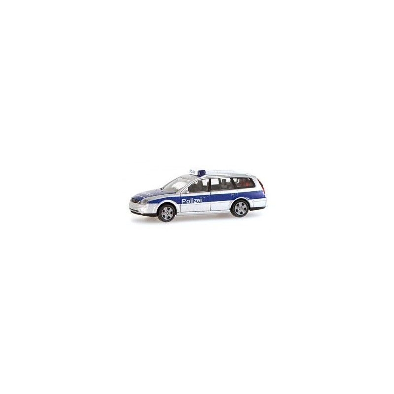 Model redukcyjny FORD Mondeo Turnier "Polizei Brandenburg", skala 1:87, Rietze. Biały z niebieskim paskiem policyjnym.