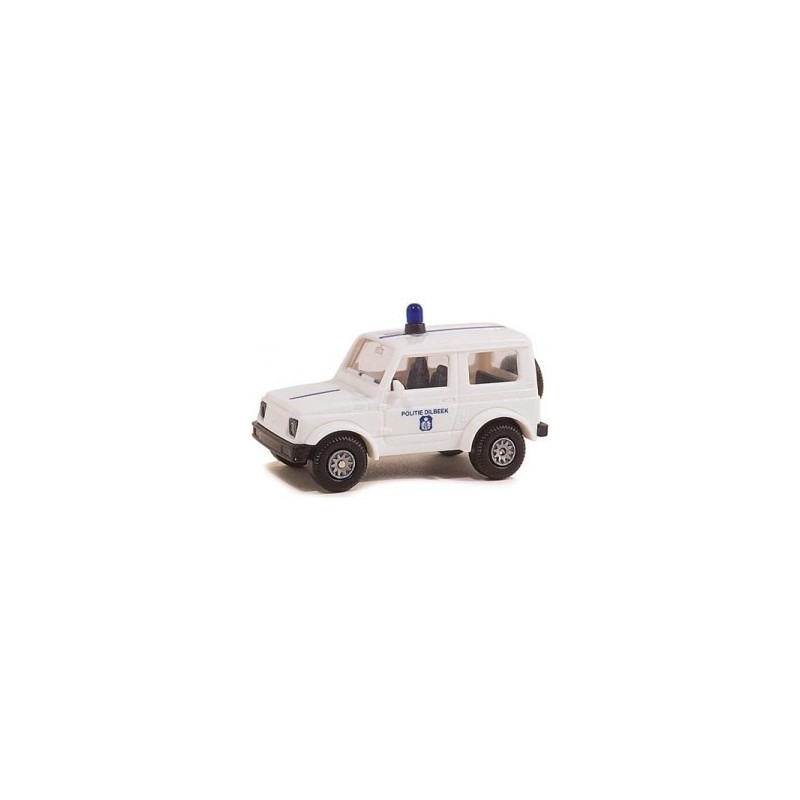 Suzuki SJ 410, skala 1:87, policyjny z Dilbeek, biały z niebieskimi akcentami.