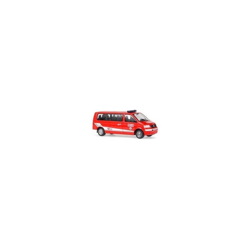 Model redukcyjny Volkswagen T5 Transporter Bus, skala 1:87, czerwony, malowanie Freiw. Feuerwehr Wals-Siezenheim.
