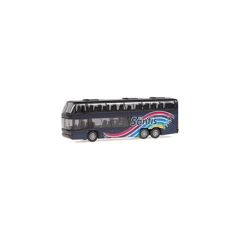 Model NEOPLAN Skyliner Santis, 1:87, ciemny niebieski z logo Santis.