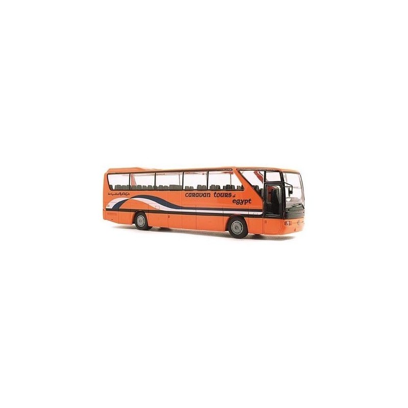Model redukcyjny MERCEDES O 350 Caravan Tours, skala 1:87. Pomarańczowy autobus turystyczny z Egiptu.