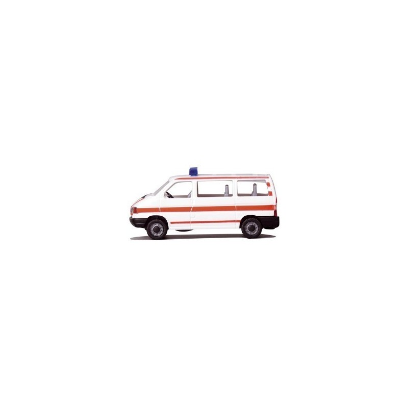 Model VW T4, skala 1:87, czerwone paski, syrena na dachu.