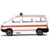 Model VW T4, skala 1:87, czerwone paski, syrena na dachu.