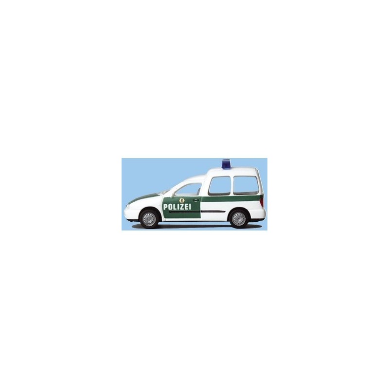 Model redukcyjny VW Caddy Polizei, skala 1:87, Rietze. Zielone i białe malowanie, oznaczenia policji.