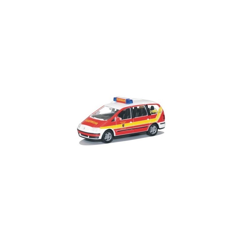 VW Sharan FW Mainflingen, 1/87, czerwono-żółty samochód strażacki z sygnalizacją.