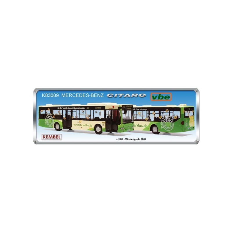 Model redukcyjny Mercedes-Benz Citaro VBE, skala 1:87, Kembel. Zielono-beżowy autobus.