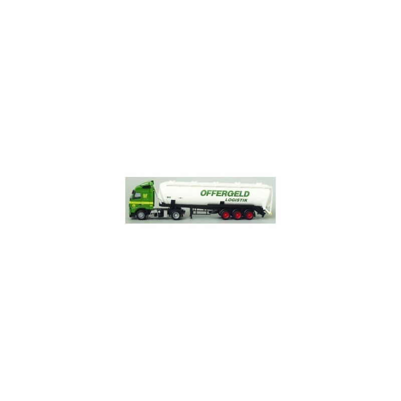 Model redukcyjny Volvo FH Glob. / Aerop. - Kippsilo-SZ, skala 1:87, AWM71935, biały zbiornik z zielonym napisem.