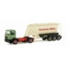 Model redukcyjny MAN F90 "Wandt", skala 1:87, Herpa. Zielony ciągnik, biała cysterna z napisem "Flechtorfer Mühle".