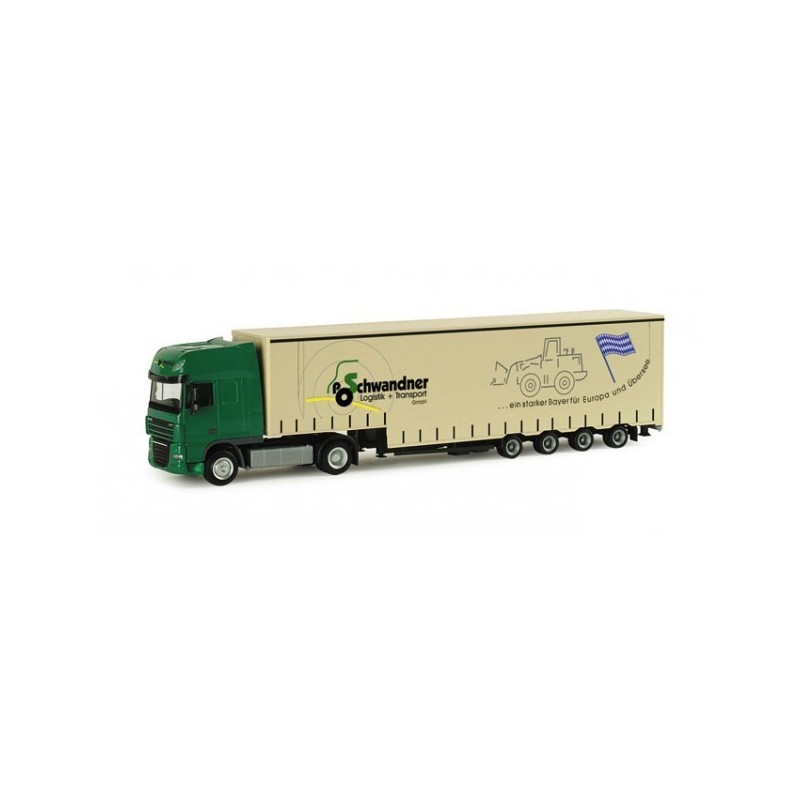 Model DAF XF 105 SSC "Schwandner" 1:87, Herpa. Zielony ciągnik siodłowy z naczepą.