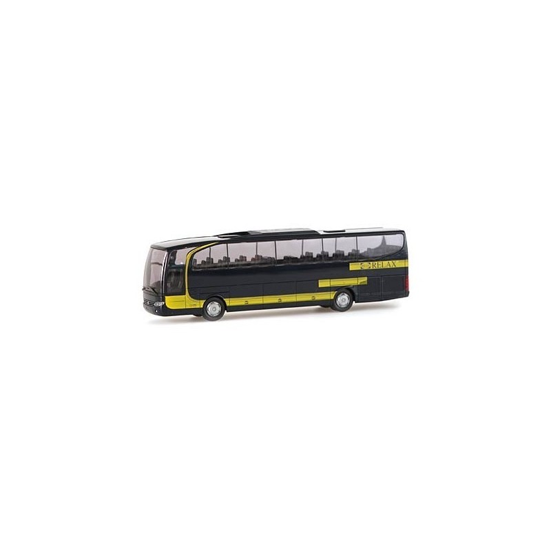 Mercedes Travego Relax, skala 1:87, czarny z żółtymi akcentami.