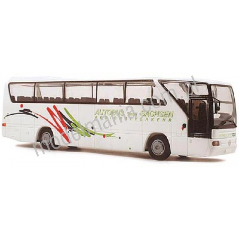 Mercedes O 350, 1:87, Sachsen. Biały autobus z czerwono-zielonymi pasami.