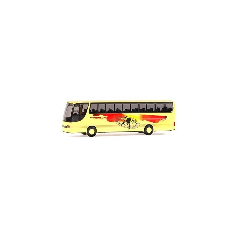 Model redukcyjny autobusu Setra S 315 HDH Krebs, skala 1/87, malowanie żółto-czerwone z logo.