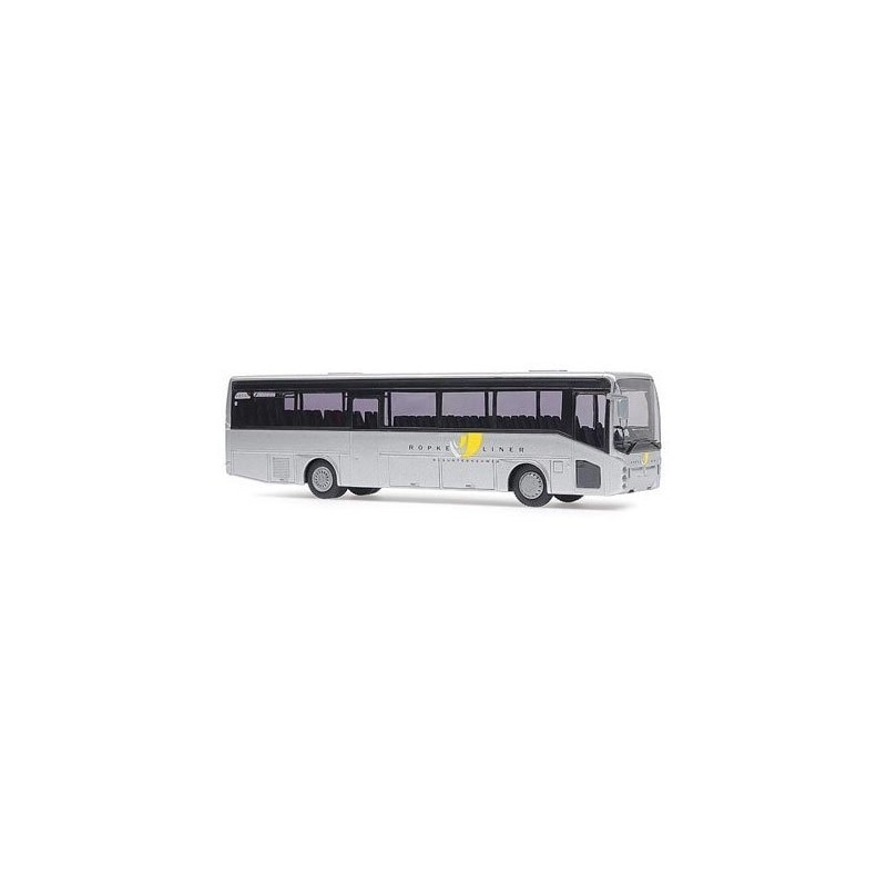 Renault Ares „Röpke, Bredstedt“ 1:87, srebrny autobus z czarnymi oknami i żółtym logo.