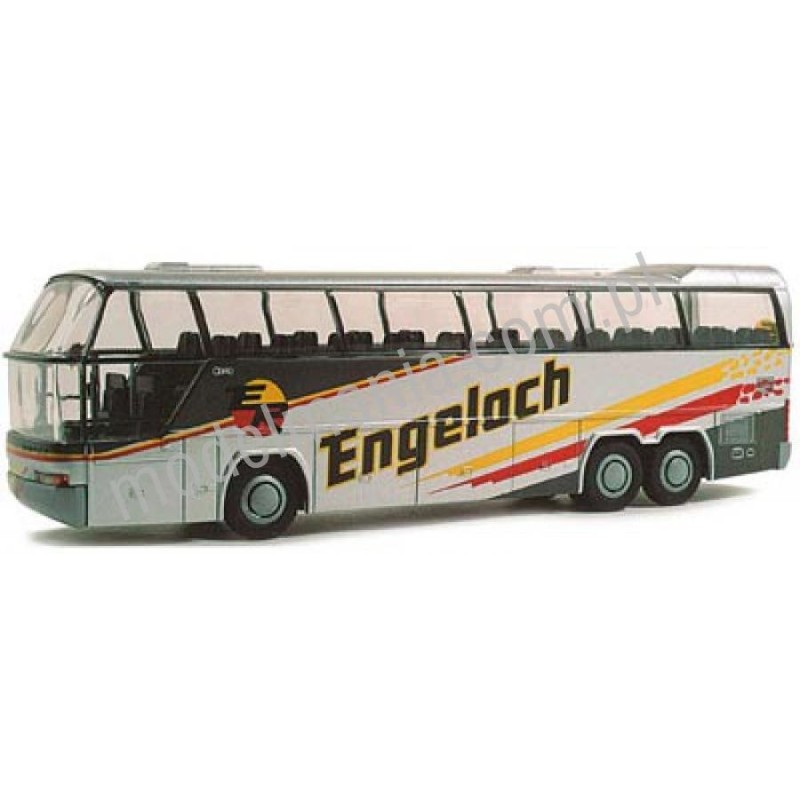 Model redukcyjny autobusu NEOPLAN Cityliner, skala 1:87, Rietze. Malowanie Engeloch, czerwono-żółte paski.