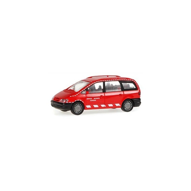 Model redukcyjny FORD Galaxy Feuerwehr Eghezee, skala 1:87, czerwony wóz pożarniczy.