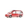 Model redukcyjny VW Sharan, skala 1:87, Roskilde Brandvaesen. Czerwono-biały samochód z napisem "Indsatsleder".