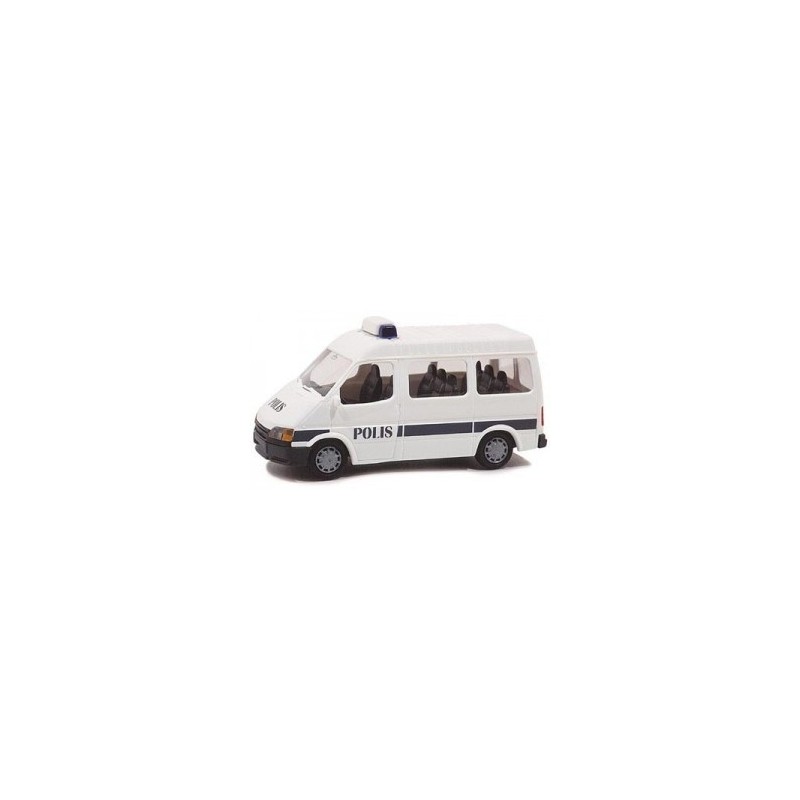 Model redukcyjny Ford Transit Polis, skala 1:87. Biały van policyjny z czarnymi detalami.