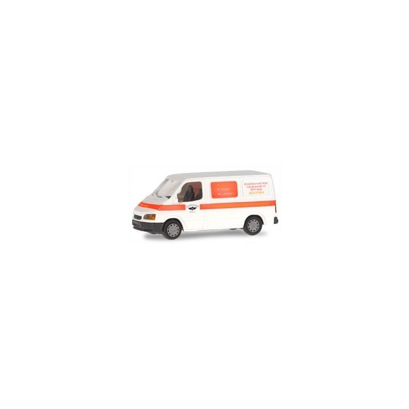 Model redukcyjny FORD Transit, skala 1:87, Berufsfeuerwehr KÄ‚śln, biały z pomarańczowymi detalami.