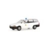 Model redukcyjny OPEL Astra Caravan de Lijn, skala 1:87. Biały samochód z niebieskim światłem, logo de Lijn.
