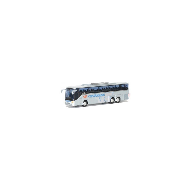 Model redukcyjny autobusu SETRA S 416 GT-HD, skala 1:87, AWM73349, srebrny z logo van Gampel.