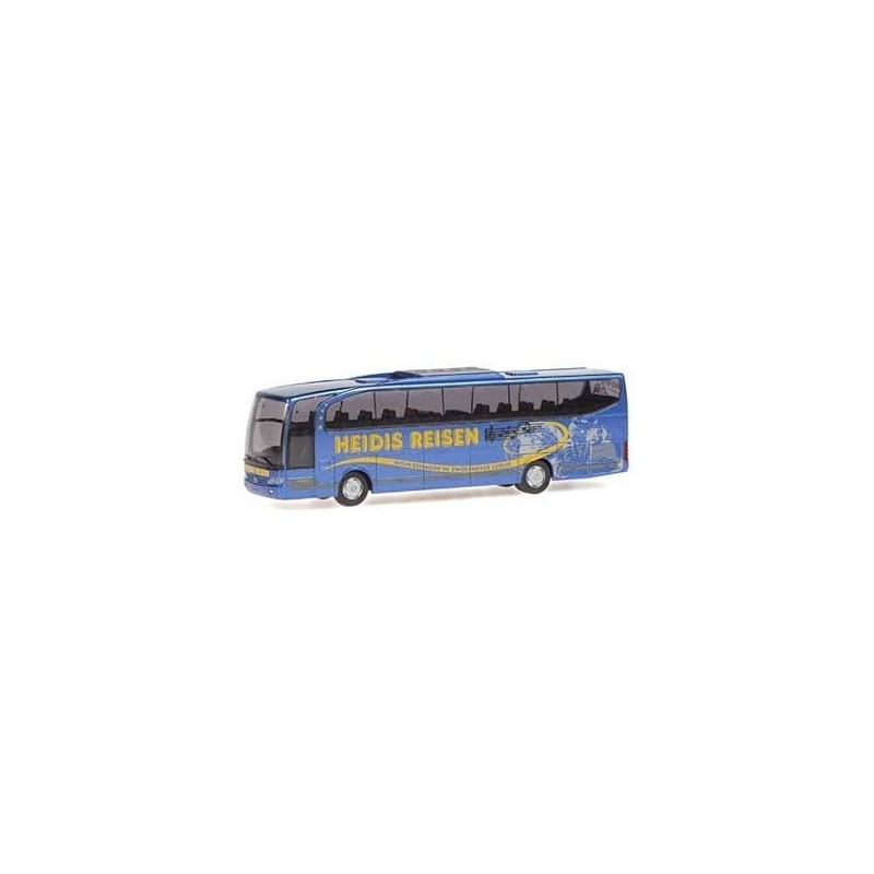 Mercedes-Benz Travego "Heidis Reisen" Österreich, skala 1/87, Rietze. Niebieski autobus z żółtym logo.