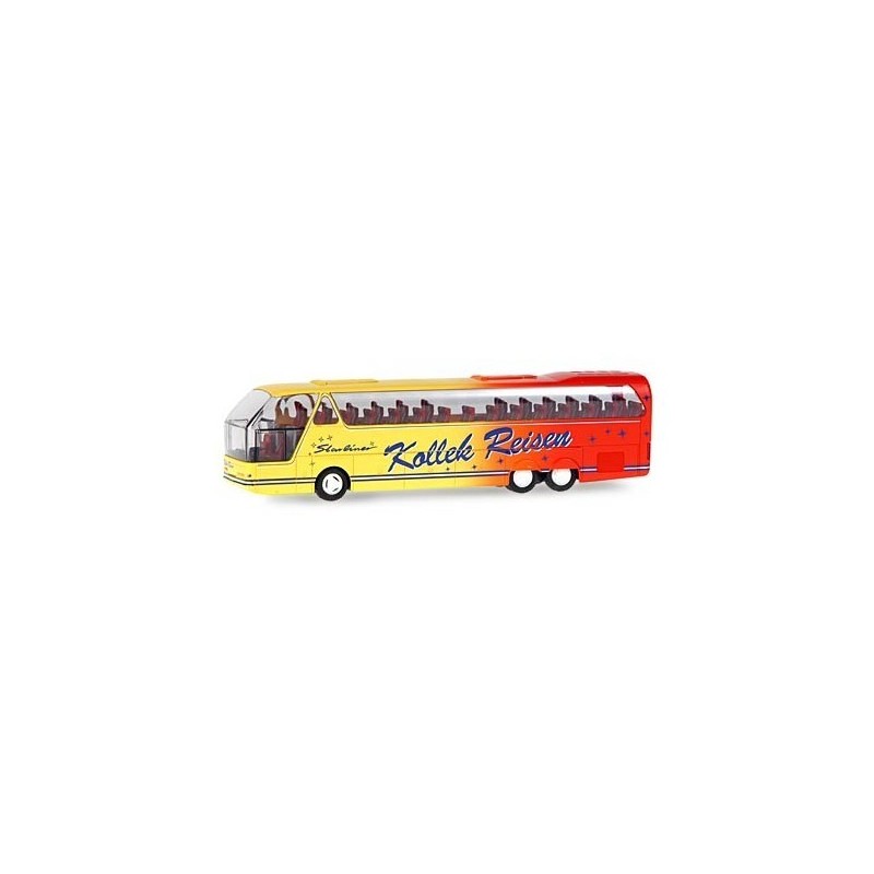 Model NEOPLAN Starliner, skala 1:87, Kollek Reisen. Czerwono-żółty autobus dwupiętrowy.