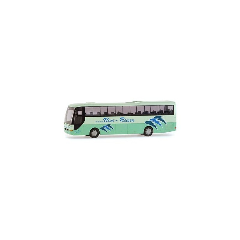 Model autokaru MAN Lions Coach Uwe-Reisen, skala 1:87, Rietze. Zielony z niebieskimi wzorami.