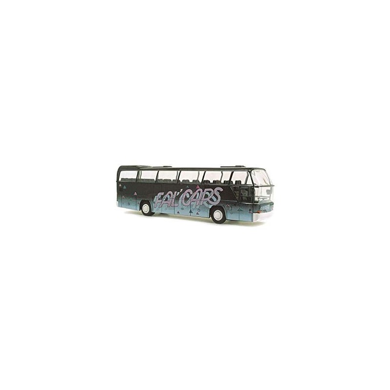 Model redukcyjny Neoplan Cityliner, skala 1:87, RIETZE. Czarno-niebieski autokar z napisem Fal Cars.