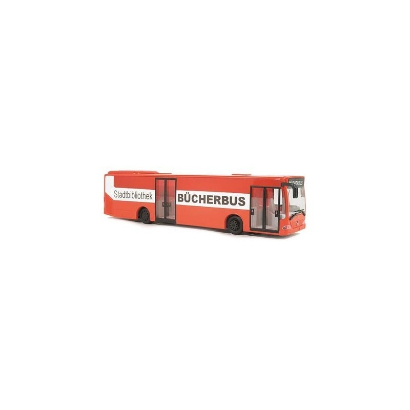 Model redukcyjny Mercedes Citaro Bücherbus, skala 1:87, Rietze. Czerwony autobus z białymi napisami.