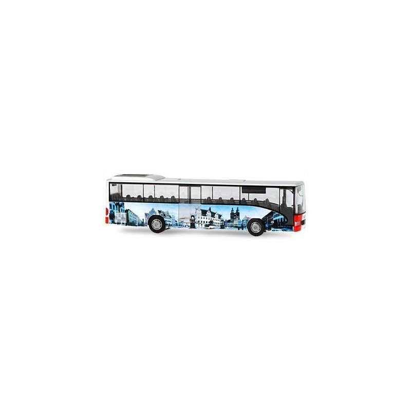Mercedes Integro Scalar, skala 1:87, Rietze. Autobus z ilustracjami miast, czerwone światła tylne.