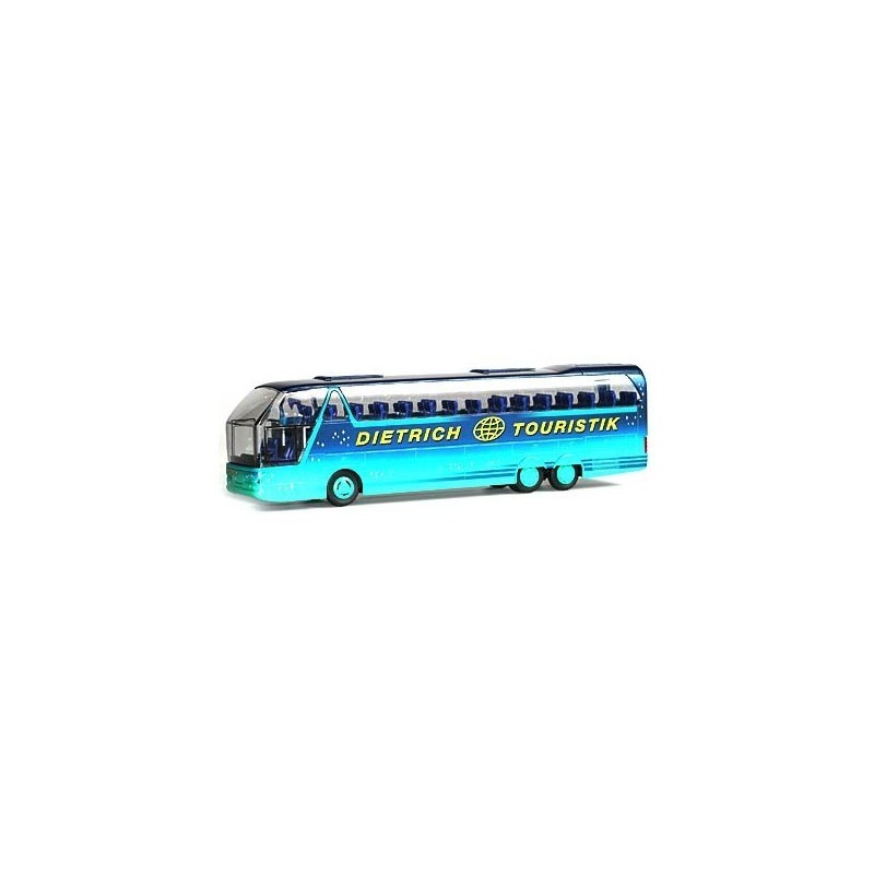 Model NEOPLAN Starliner, skala 1:87, Dietrich Touristik. Błękitny, 3-osiowy autobus.