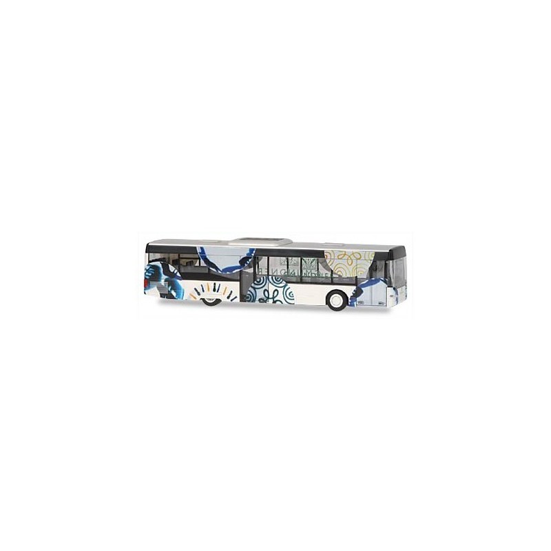 Model NEOPLAN Centroliner Stern & Hafferl, skala 1:87, Gmunden. Biały, z niebiesko-żółtymi wzorami.