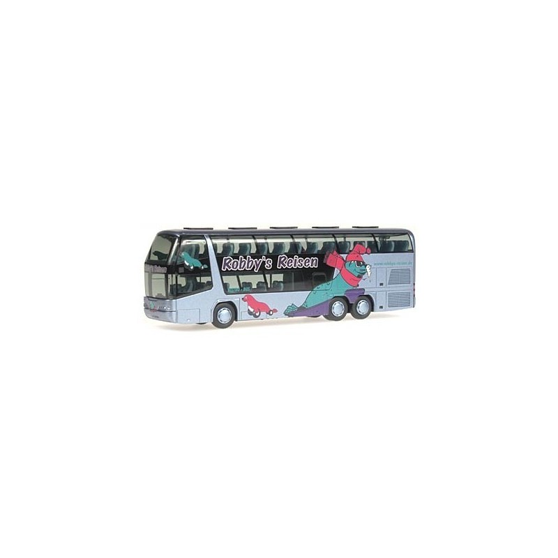 Model NEOPLAN Skyliner Robbys Reisen, 1:87, srebrny z grafiką.