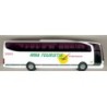 Model autobusu Mercedes Benz MB Travego, skala 1:87, Rietze. Malowanie WMA-Touristik, biały z zielono-czerwonymi detalami.
