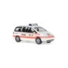 Model redukcyjny Volkswagen Sharan, skala 1:87, nieznany producent. Biały z pomarańczowymi pasami, oznaczenia Kantonspolizei Bas