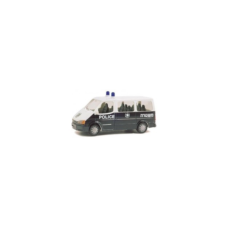 Model redukcyjny FORD Transit Police, skala 1:87, Praline/Busch. Czarno-biały policyjny van, napis "POLICE".