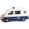 Model redukcyjny Ford Transit Interelec, skala 1:87. Biały i niebieski van z logo Interelec.