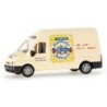 Model redukcyjny Ford Transit 2000 Kelterei Possman, Frankfurt, skala 1:87. biały van z reklamą frankfurckiego kiełbasa.