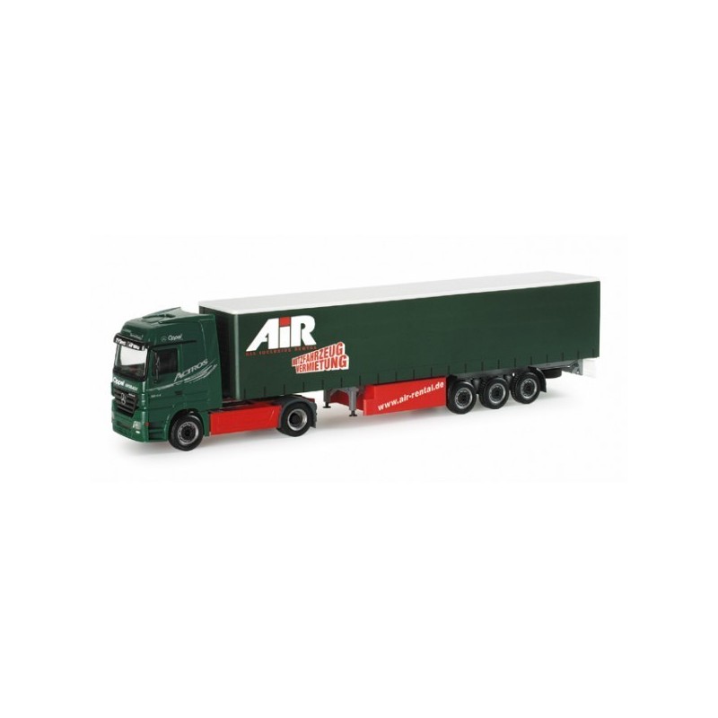 Model redukcyjny Mercedes-Benz Actros, skala 1:87, Herpa. Zielony ciągnik siodłowy z naczepą, logo "Air".
