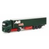 Model redukcyjny Mercedes-Benz Actros, skala 1:87, Herpa. Zielony ciągnik siodłowy z naczepą, logo "Air".