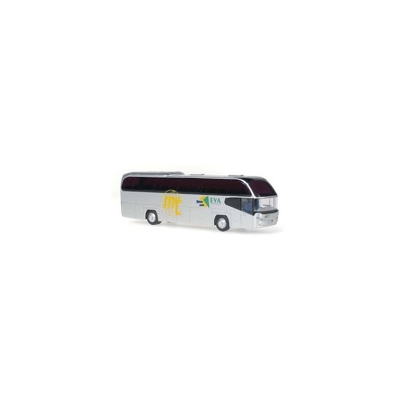Model redukcyjny Neoplana Cityliner, skala 1:87, EVA Transport, srebrny z czarnym dachem i logo EVA.