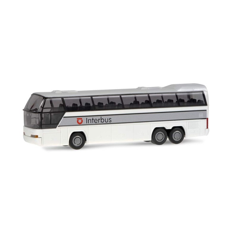 Model NEOPLAN Cityliner Interbus, 1/87, biały z czarnymi oknami i logo Interbus.