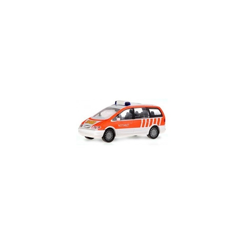 Model redukcyjny FORD Galaxy ASB Notarzt, skala 1:87. Pomarańczowo-biały, z napisem Notarzt.