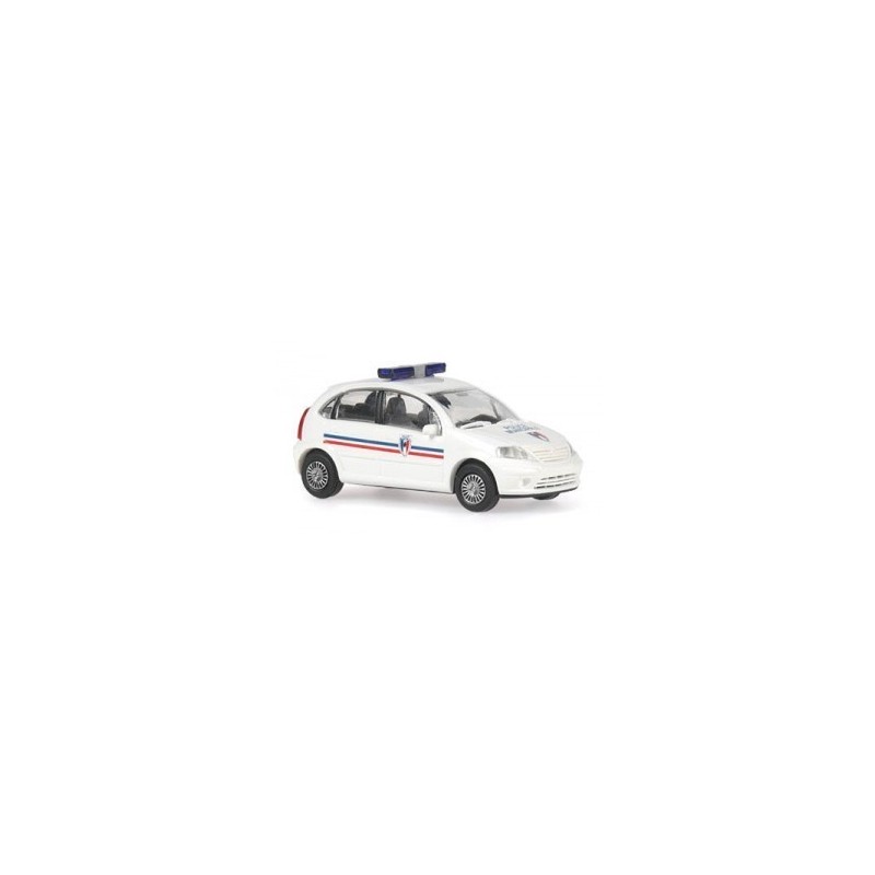 Model redukcyjny Citroen C3, skala 1:87, Police Municipale, biały z niebiesko-czerwonymi pasami.