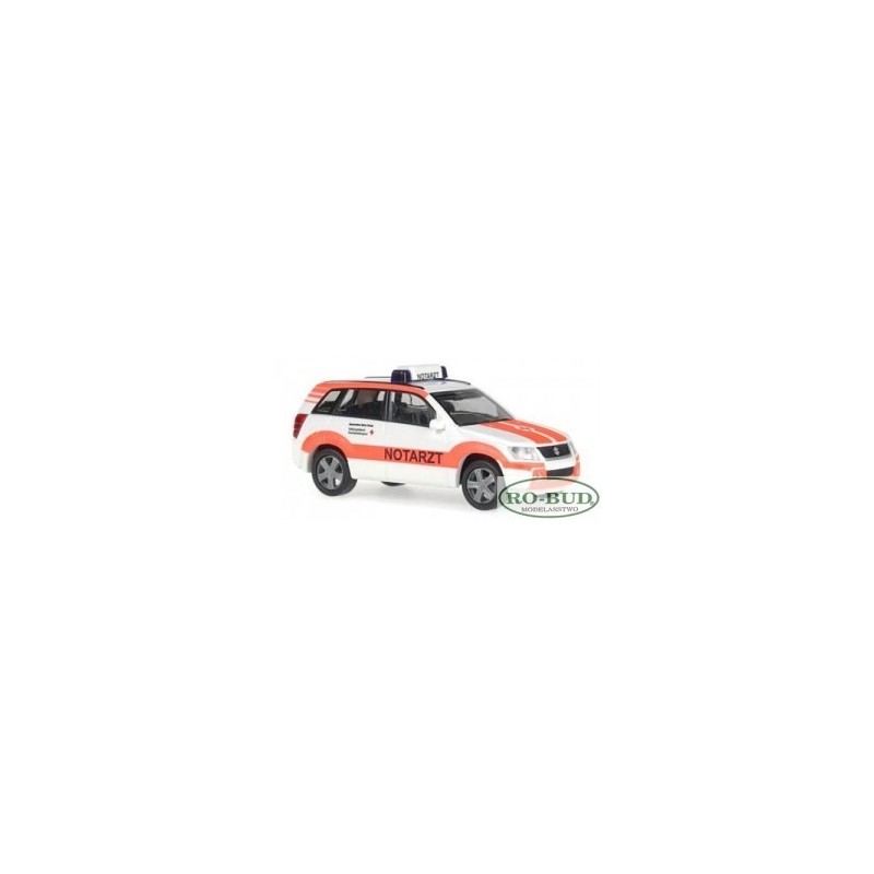 Suzuki Grand Vitara "BRK Notarzt", skala 1:87, Herpa. Biała i pomarańczowa karetka, napis "Notarzt".