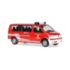 Model redukcyjny Volkswagena T5 Transporter FFW Saalfelden, skala 1:87, czerwony z białymi pasami.